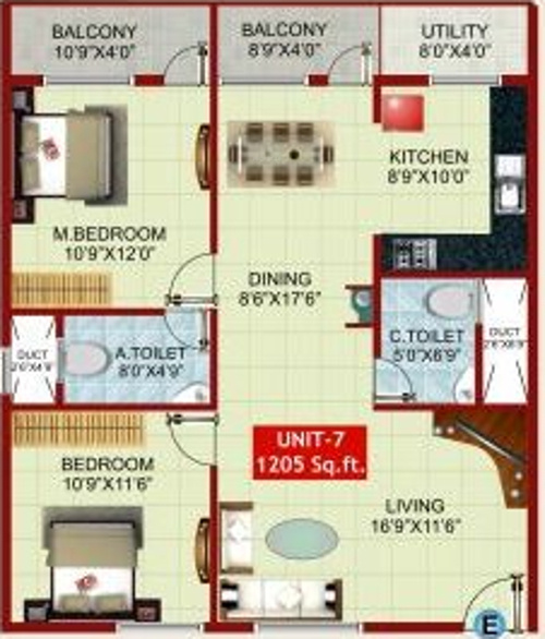 i1 SLR Comforts (2BHK+2T (1,205 sq ft) 1205 sq ft)