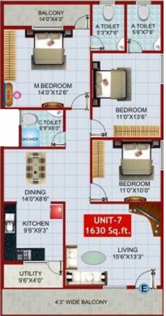 i1 SLR Comforts (3BHK+3T (1,630 sq ft) 1630 sq ft)