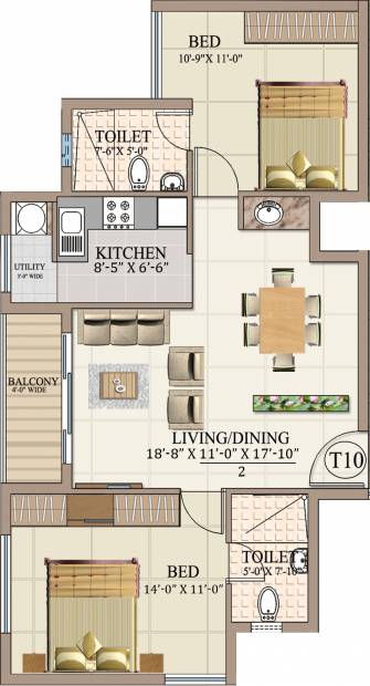 Ahad Euphoria (2BHK+2T (1,085 sq ft) 1085 sq ft)