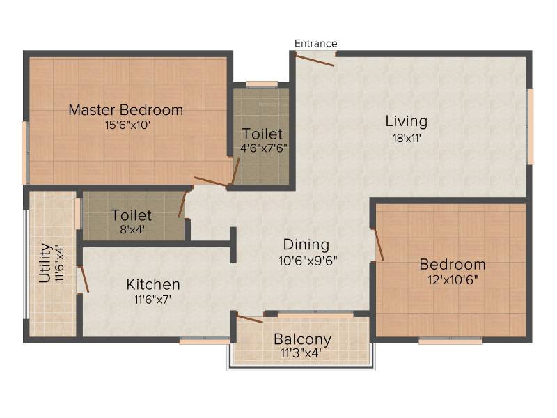 Unitech Blossoms (2BHK+2T (1,145 sq ft) 1145 sq ft)