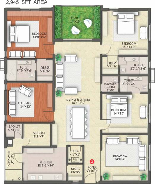 Vamsiram Jyothi Nest (3BHK+4T (2,945 sq ft) + Servant Room 2945 sq ft)