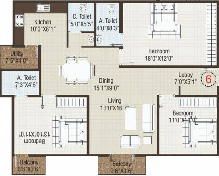 Abhee Builders Elite Unique Floor Plan (3BHK+3T (1,646 sq ft) 1646 sq ft)