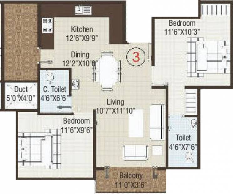Abhee Builders Elite Unique Floor Plan (2BHK+2T (1,085 sq ft) 1085 sq ft)