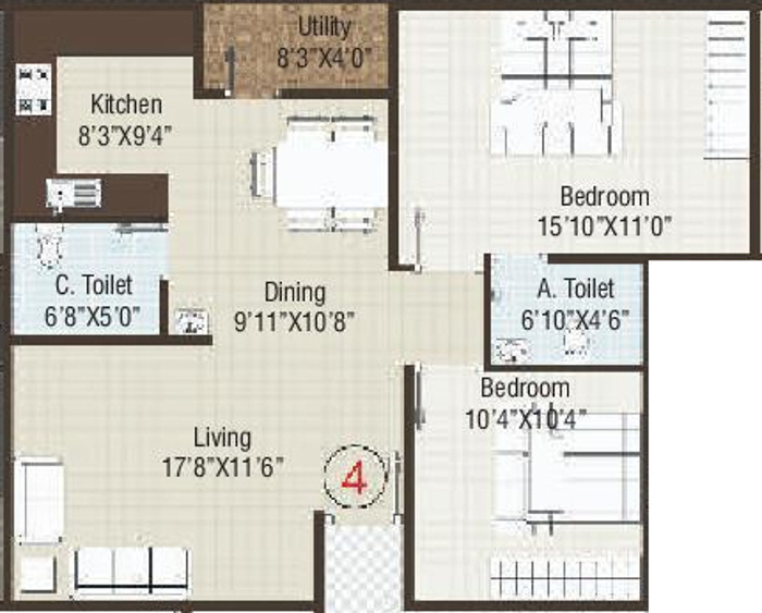 Abhee Builders Elite Unique Floor Plan (2BHK+2T (1,106 sq ft) 1106 sq ft)