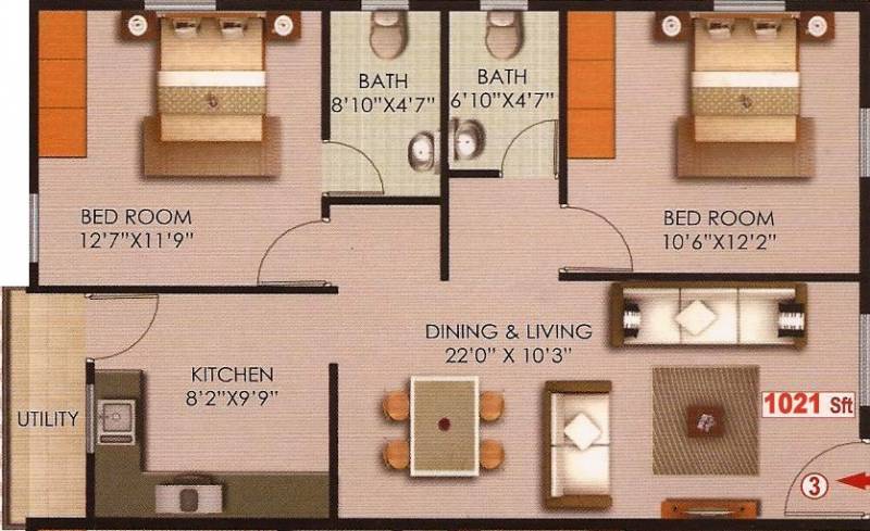 i1 Sai Comforts (2BHK+2T (1,021 sq ft) 1021 sq ft)