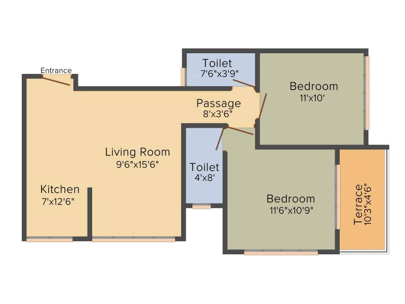 Baria Lake (2BHK+2T (950 sq ft) 950 sq ft)