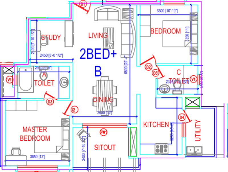 Mana Uber Verdant (2BHK+2T (1,228 sq ft) + Study Room 1228 sq ft)