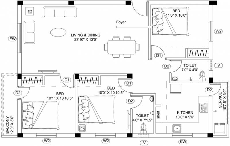 Ruby Pride (3BHK+2T (1,206 sq ft) 1206 sq ft)