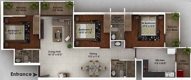 Hamco Builders And Developers Titania (3BHK+3T (1,395 sq ft) 1395 sq ft)