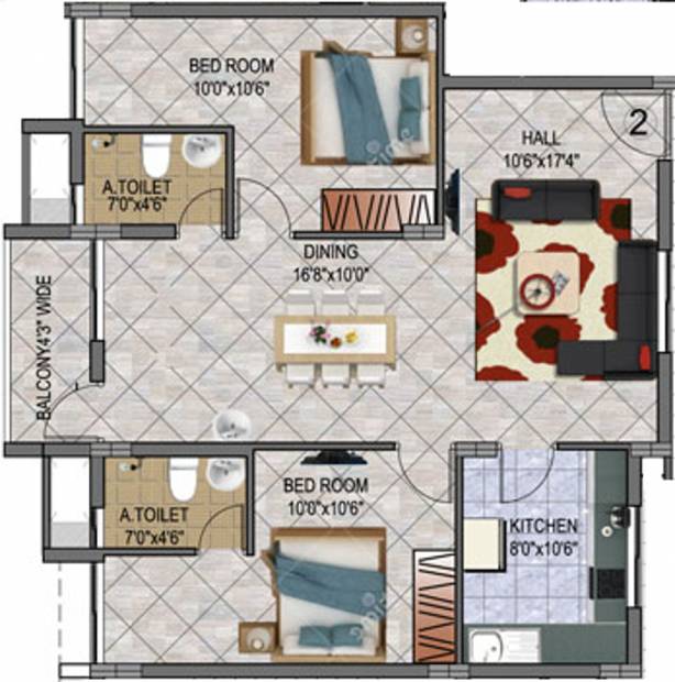 Guardian Infrastructure Shanthala Aashiyana C and D Floor Plan (2BHK+2T (1,100 sq ft) 1100 sq ft)