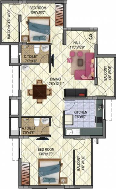 Guardian Infrastructure Shanthala Aashiyana C and D Floor Plan (2BHK+2T (1,140 sq ft) 1140 sq ft)