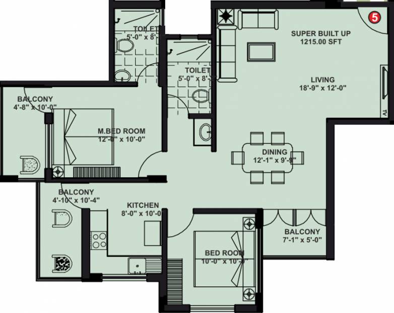 MB Suvarna Builders and Developers Residency (2BHK+2T (1,215 sq ft) 1215 sq ft)