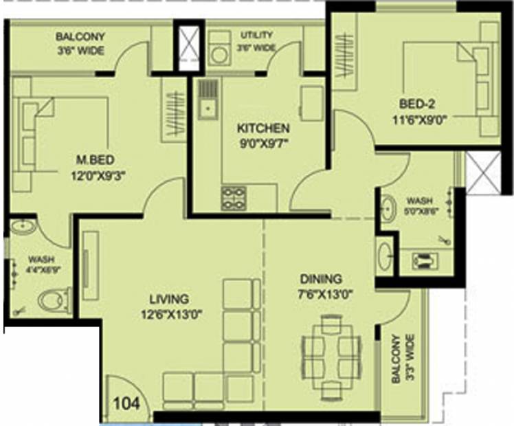 Hamco Builders And Developers Atlantis Floor Plan (2BHK+2T (1,010 sq ft) 1010 sq ft)