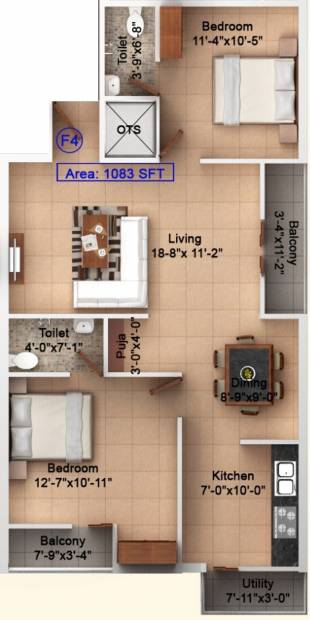 Amaaya Deeksha (2BHK+2T (1,085 sq ft)   Pooja Room 1085 sq ft)
