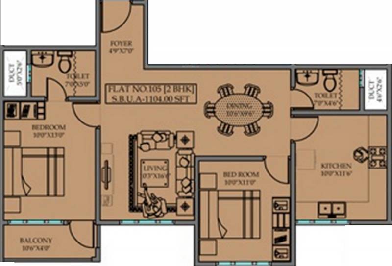 Priyadarshini Krishna Residency (2BHK+2T (1,104 sq ft) 1104 sq ft)