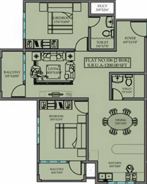 Priyadarshini Krishna Residency (2BHK+2T (1,200 sq ft) 1200 sq ft)