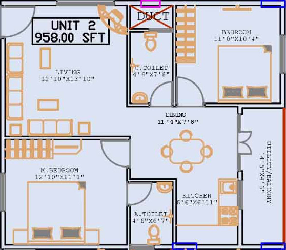 Prabhavathi Elegant (2BHK+2T (958 sq ft) 958 sq ft)