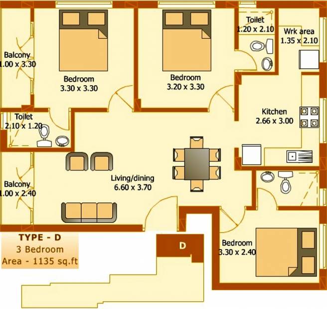 Platinum Builders Crown (3BHK+3T (1,135 sq ft) 1135 sq ft)