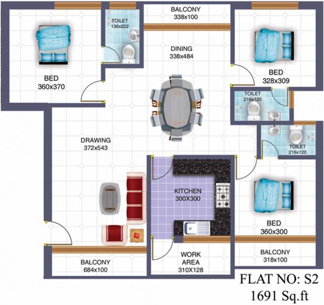 Unidesign Ambady (3BHK+3T (1,691 sq ft) 1691 sq ft)