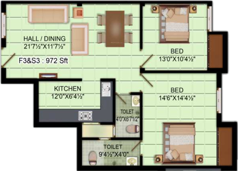 Udhayam Sai Adhidya (2BHK+2T (972 sq ft) 972 sq ft)