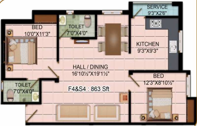 Udhayam Sai Adhidya (2BHK+2T (863 sq ft) 863 sq ft)