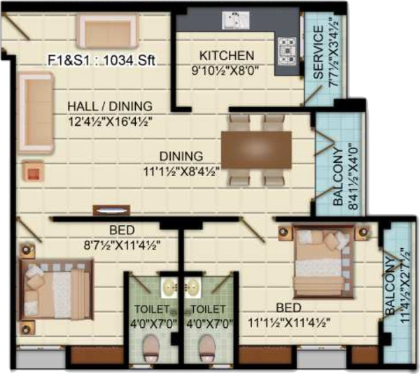 Udhayam Sai Adhidya (2BHK+2T (1,034 sq ft) 1034 sq ft)