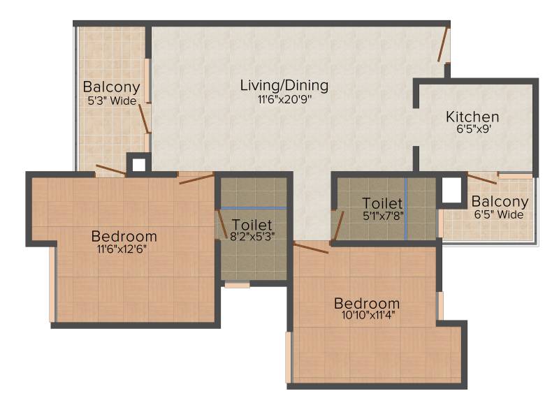 Eldeco Aamantran (2BHK+2T (1,144 sq ft) 1144 sq ft)