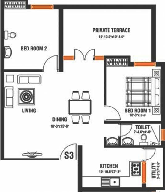 Arjun Meera Reena Garden (2BHK+2T (906 sq ft) 906 sq ft)