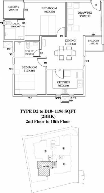 Oxoniya Identity (2BHK+2T (1,196 sq ft) 1196 sq ft)