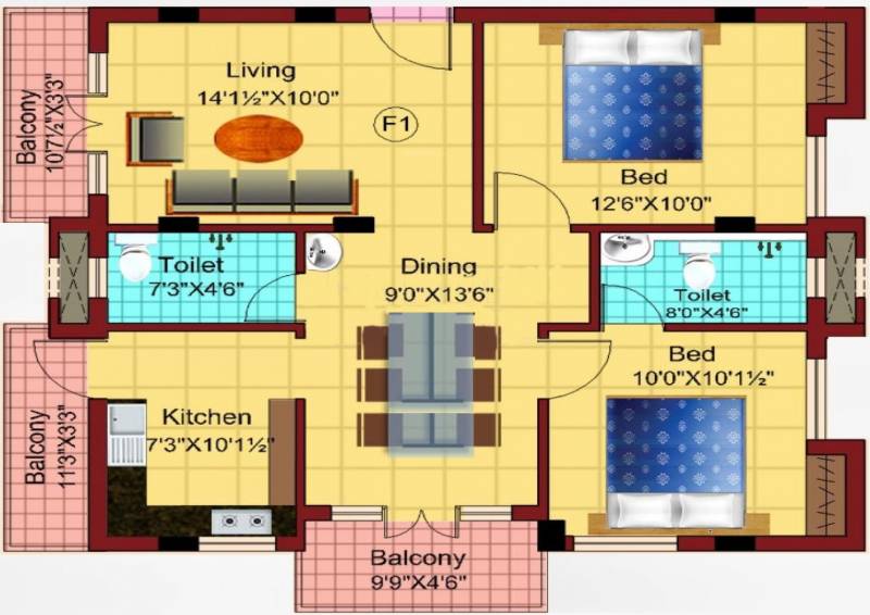 Anjana Arudhra (2BHK+2T (1,075 sq ft) 1075 sq ft)