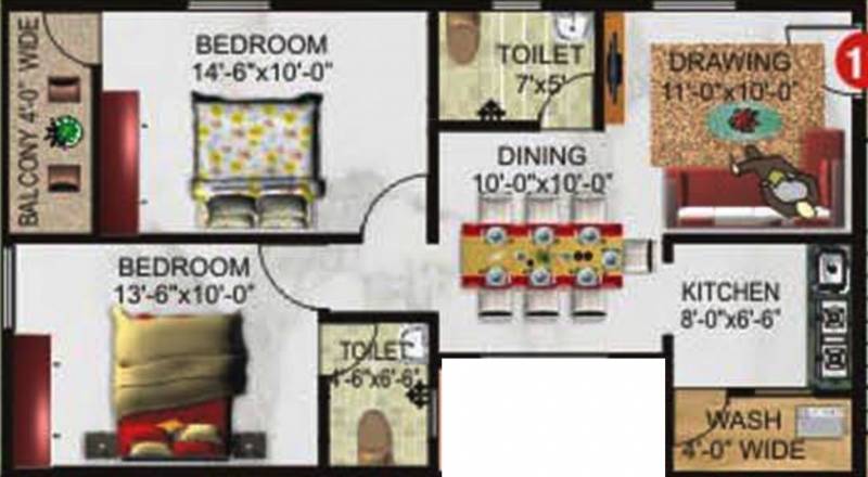 Excel Florance (2BHK+2T (927 sq ft) 927 sq ft)