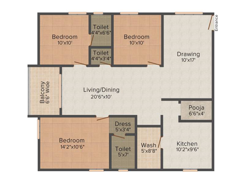 Excel Florance (3BHK+3T (1,445 sq ft)   Pooja Room 1445 sq ft)