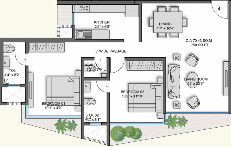 Options The Crest (2BHK+2T (1,250 sq ft) 1250 sq ft)