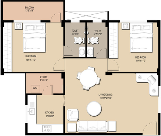Mahaveer Orchids (2BHK+2T (1,065 sq ft) 1065 sq ft)