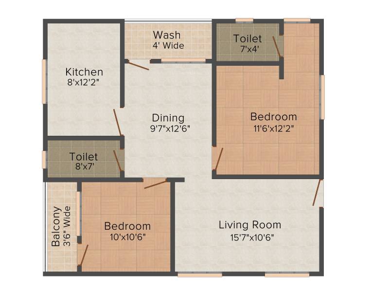 Primark Sri Ram Residency (2BHK+2T (1,075 sq ft) 1075 sq ft)