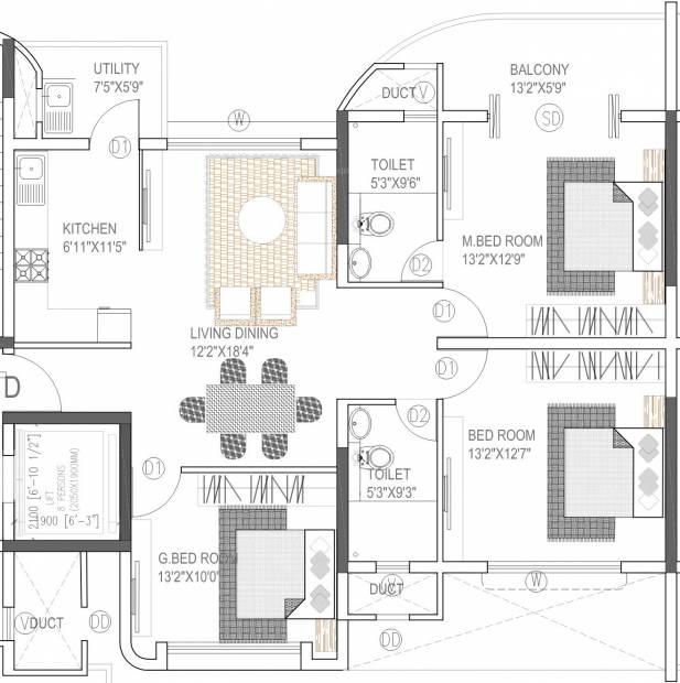 Windsor Amulyam (3BHK+2T (1,483 sq ft) 1483 sq ft)
