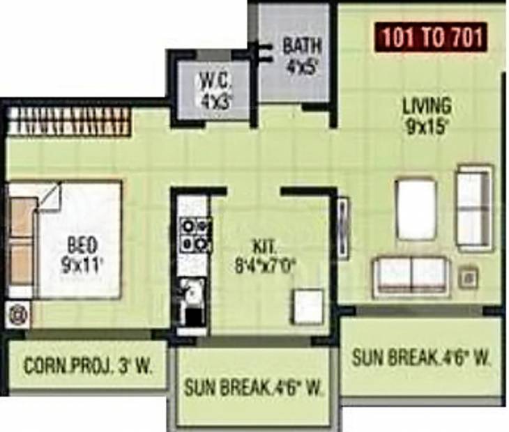 Ms Jaideep Vishnu Heights (1BHK+1T (672 sq ft) 672 sq ft)