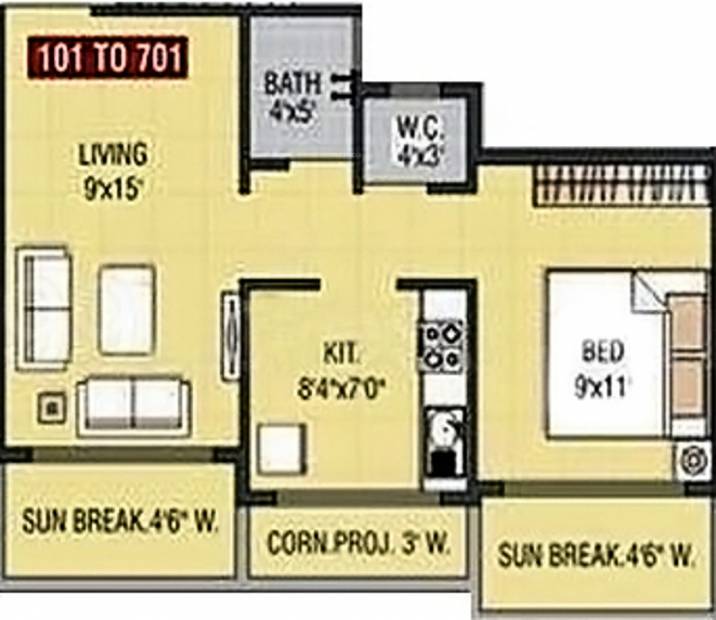 Ms Jaideep Vishnu Heights (1BHK+1T (732 sq ft) 732 sq ft)