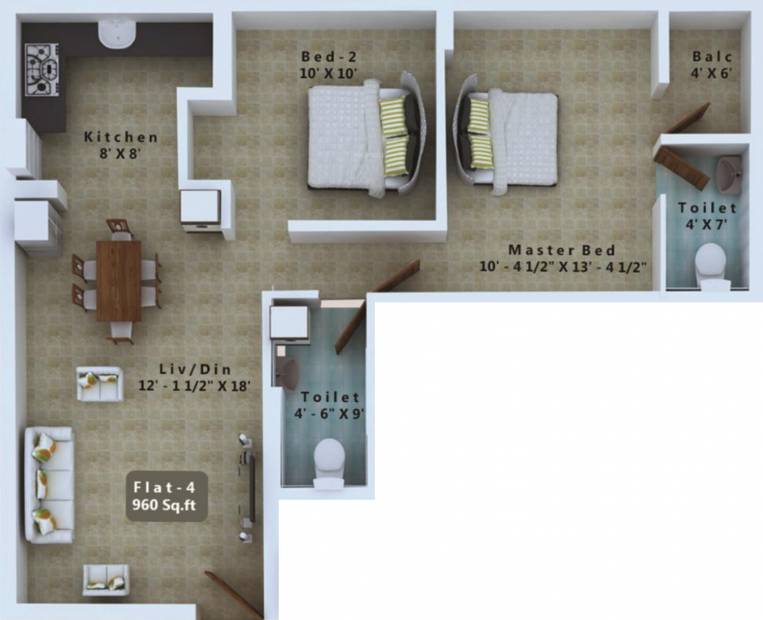 TTE Santham (2BHK+2T (960 sq ft) 960 sq ft)