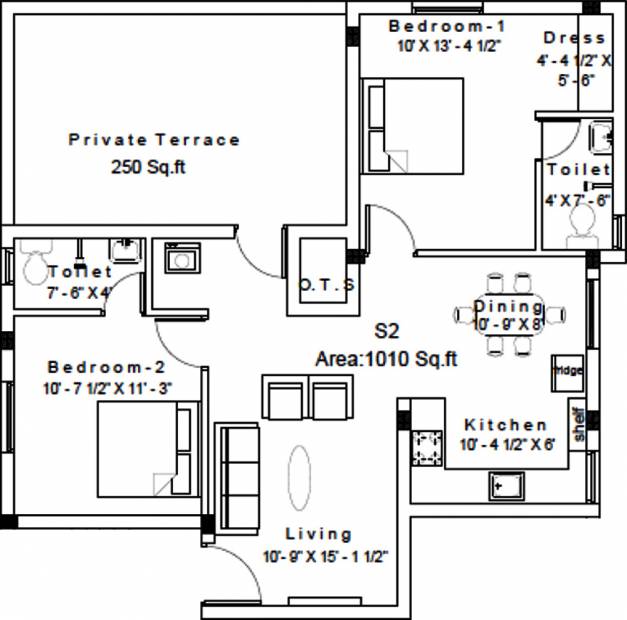 TTE Santham (2BHK+2T (1,010 sq ft) 1010 sq ft)