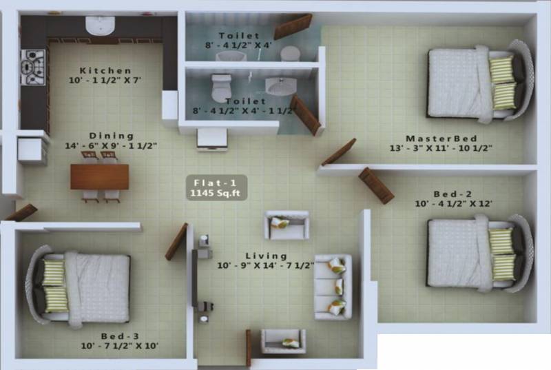 TTE Santham (3BHK+2T (1,145 sq ft) 1145 sq ft)
