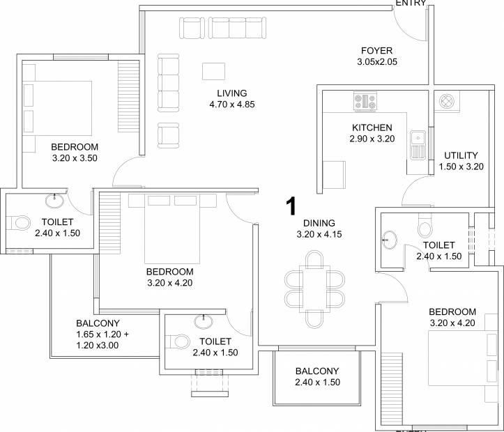 Aratt Felicita (3BHK+3T (1,556 sq ft) 1556 sq ft)