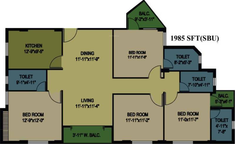 Siddharth Land Buildings Galaxy Floor Plan (4BHK+4T (1,985 sq ft) 1985 sq ft)