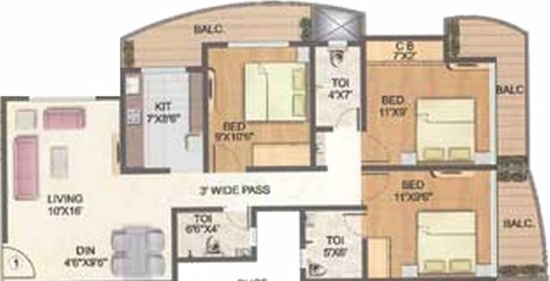 Sundar Heights (3BHK+3T (1,210 sq ft) 1210 sq ft)