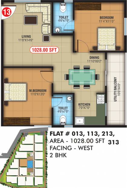 Abhee Prince (2BHK+2T (1,028 sq ft) 1028 sq ft)