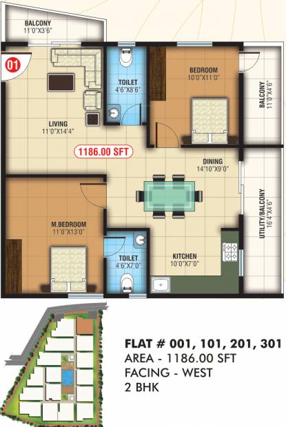 Abhee Prince (2BHK+2T (1,186 sq ft) 1186 sq ft)