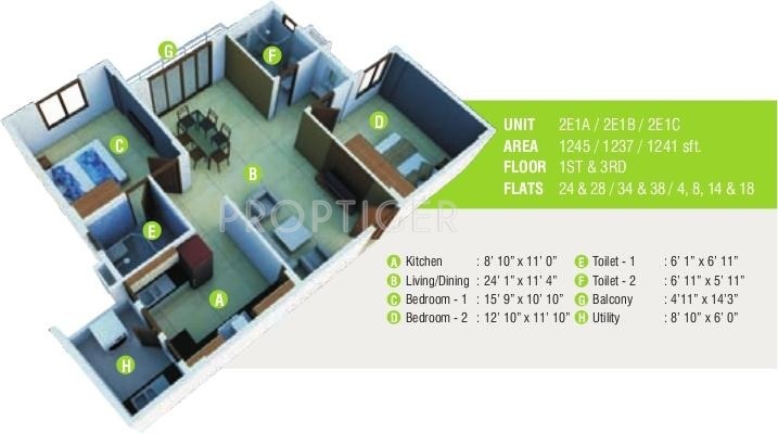Mahaveer Laurel (2BHK+2T (1,245 sq ft) 1245 sq ft)