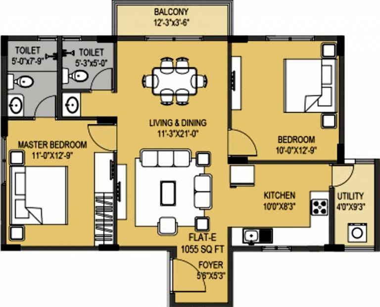 Shabari SS South Crest (2BHK+2T (1,055 sq ft) 1055 sq ft)