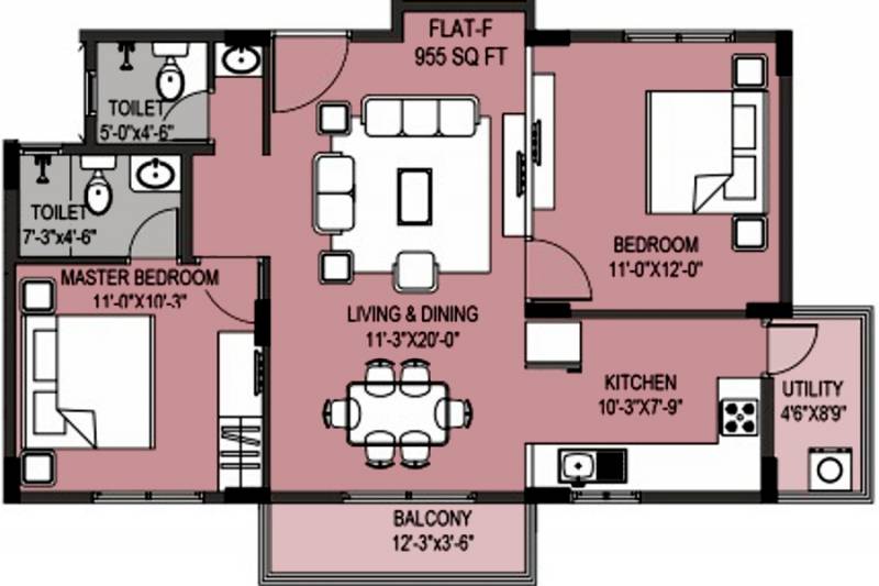 Shabari SS South Crest (2BHK+2T (955 sq ft) 955 sq ft)