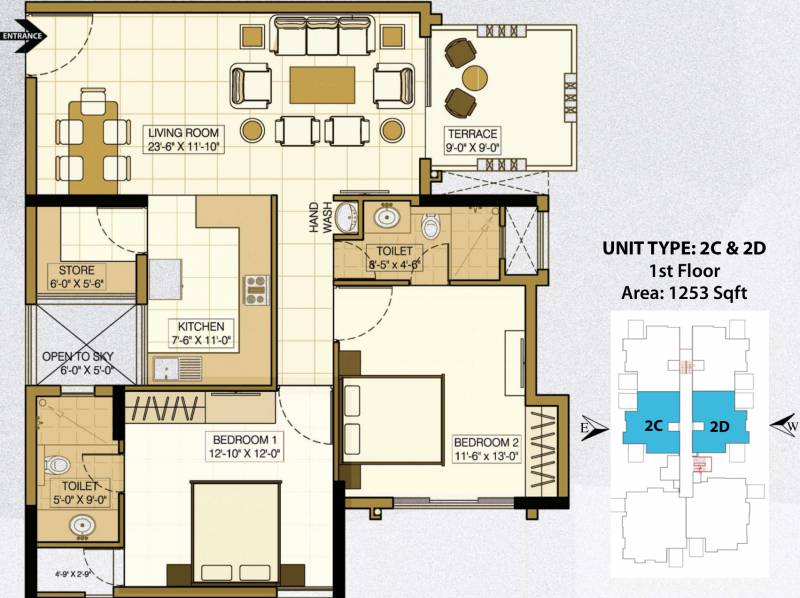 B&B Pearl Peridot (2BHK+2T (1,253 sq ft) 1253 sq ft)